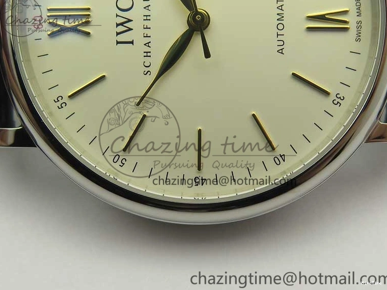 MIROTIME 0523 Affordable Portofino IW356501 SS V3 MK 1:1 Best Edition White Dial Gold Markers On Black Leather Strap MIYOTA 7196